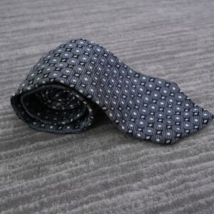 XMI Platinum Mens Silk Tie Charcoal Grey Geometric Circle Pattern Hand Made USA‎